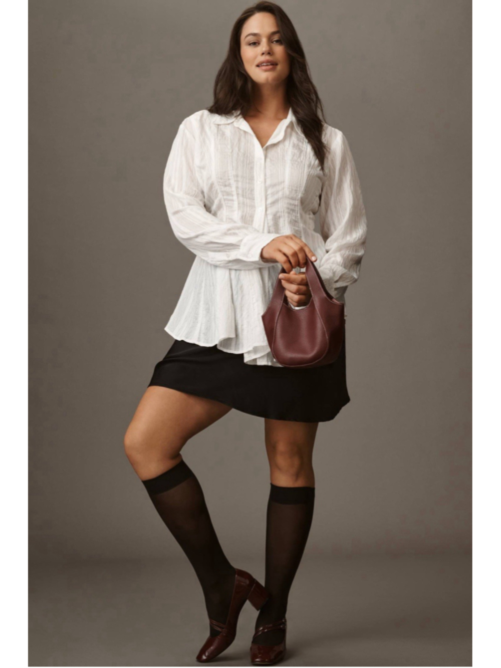 Maeve Women's White Collared Waisted Button Down Long Sleeve Tunic M